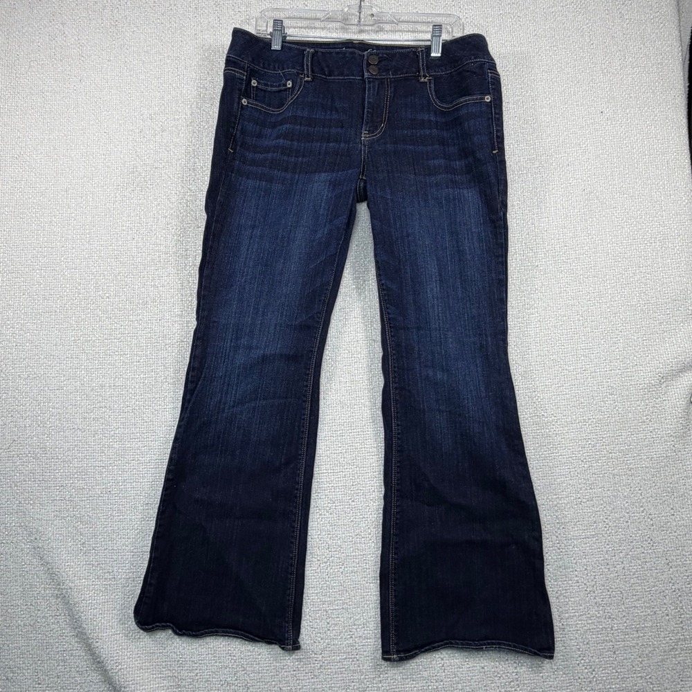 American Eagle Artist Flare Jeans Dark Wash Stretch Low Rise Size 14 Regular